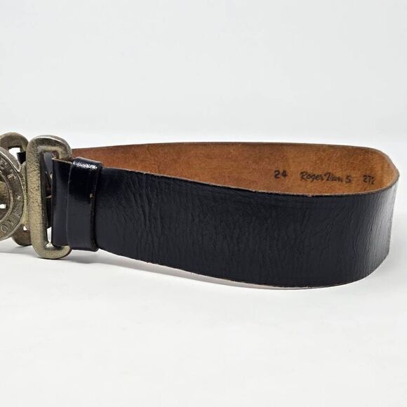VINTAGE ROGER VAN S BRITISH MILITARY DIEU ET MON DROIT WOMENS BELT 1.6" WIDE 24" - Picture 4 of 7